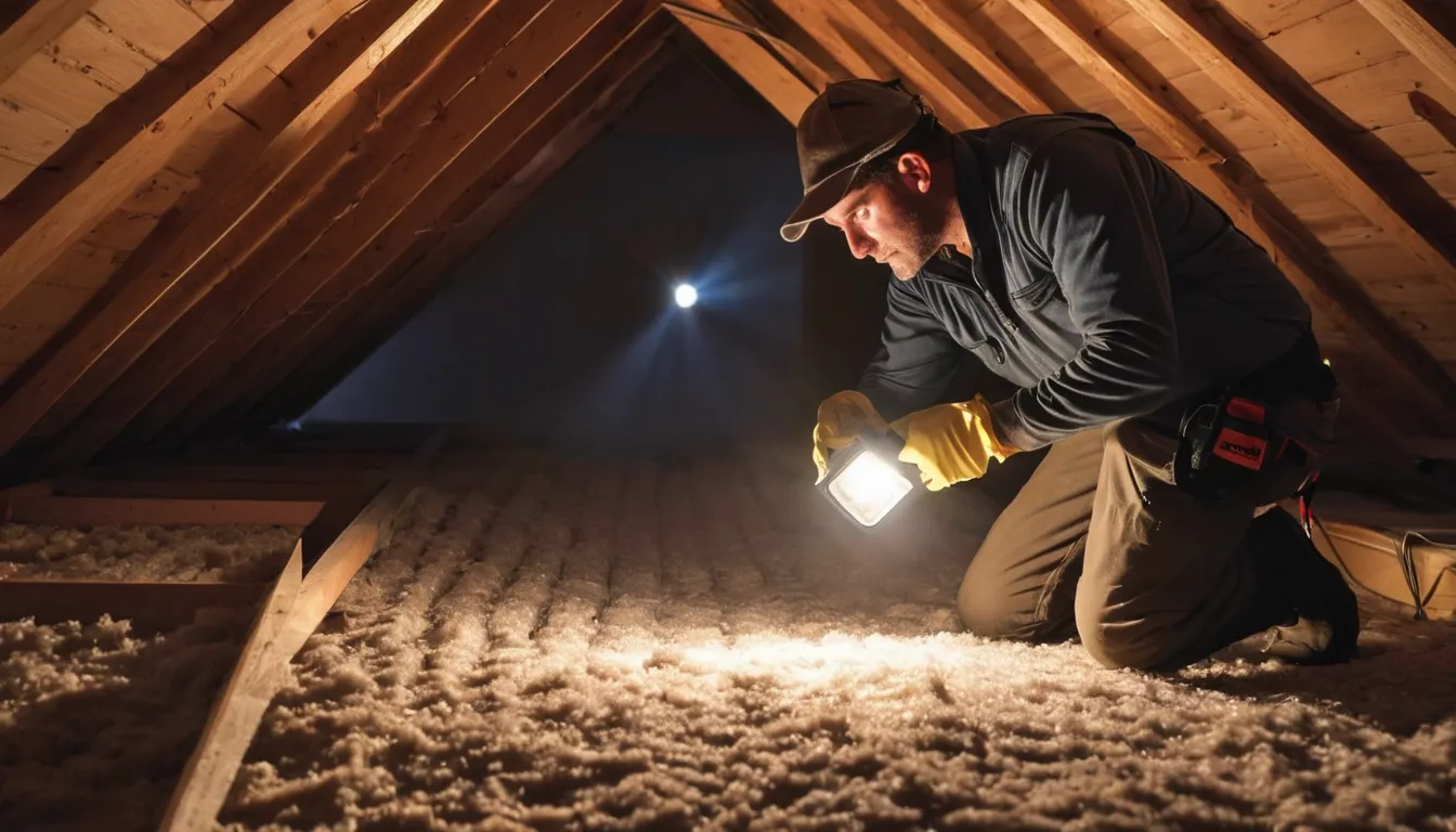 Provider inspecting an attic for rodent and wildlife entry points in a Hammond home